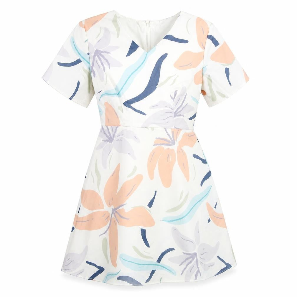 Fayth Womens White Geometric Polyester A-Line Size XS V-Neck Zip