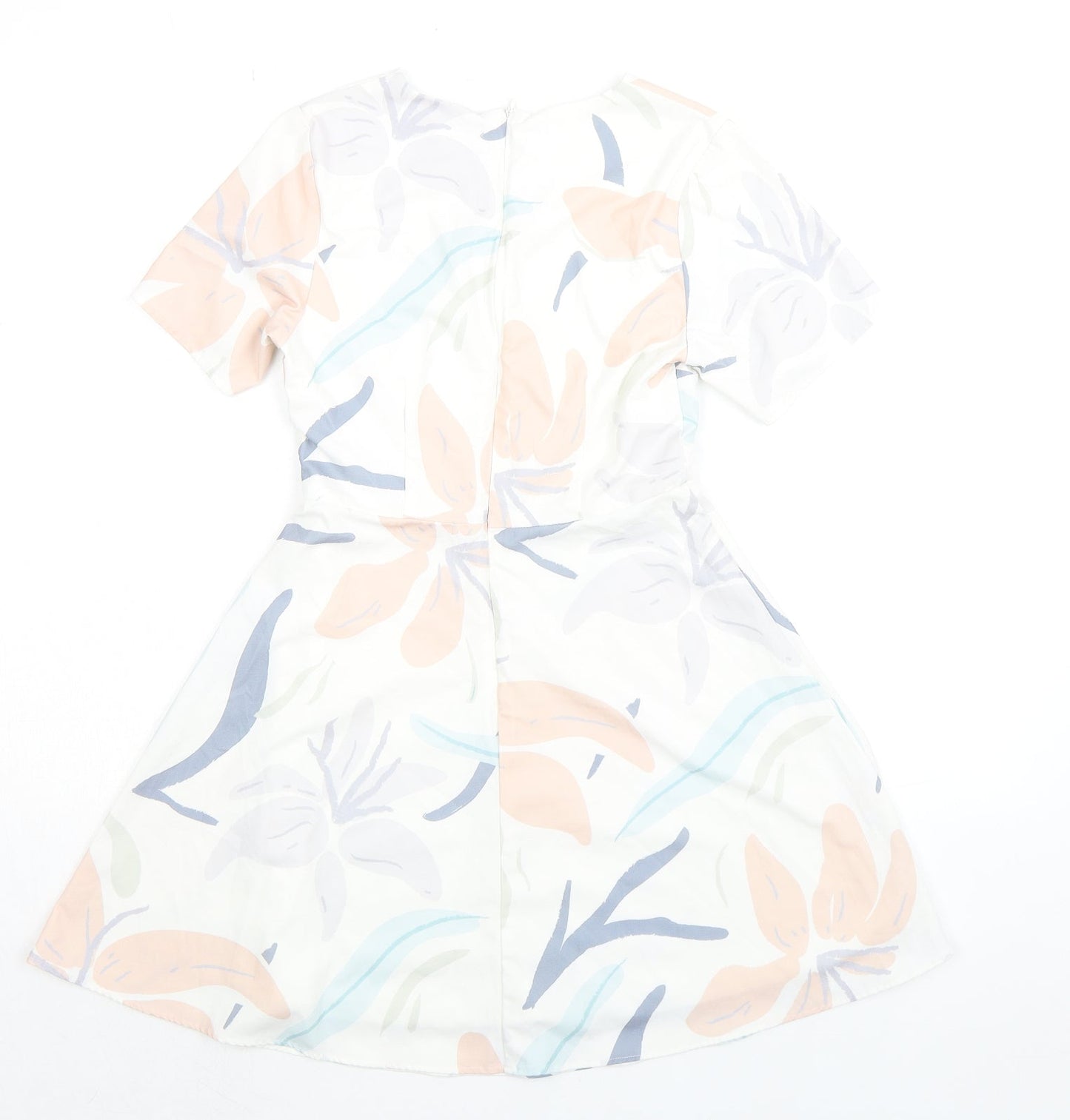Fayth Womens White Geometric Polyester A-Line Size XS V-Neck Zip