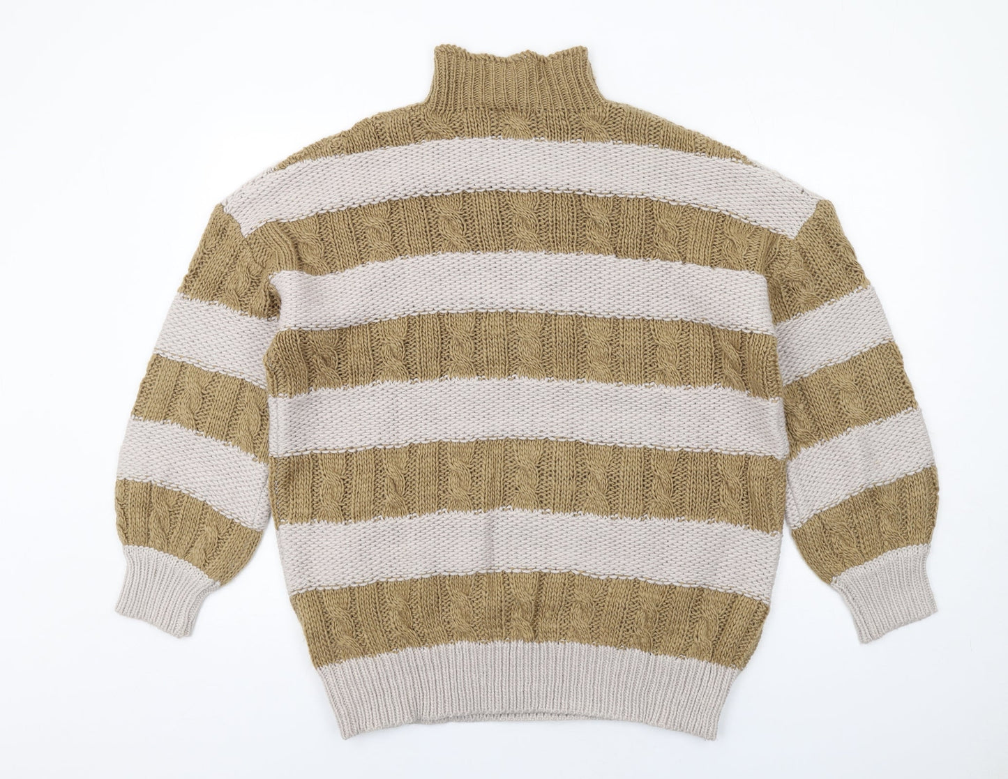 PRETTYLITTLETHING Womens Beige High Neck Striped Acrylic Pullover Jumper Size XS