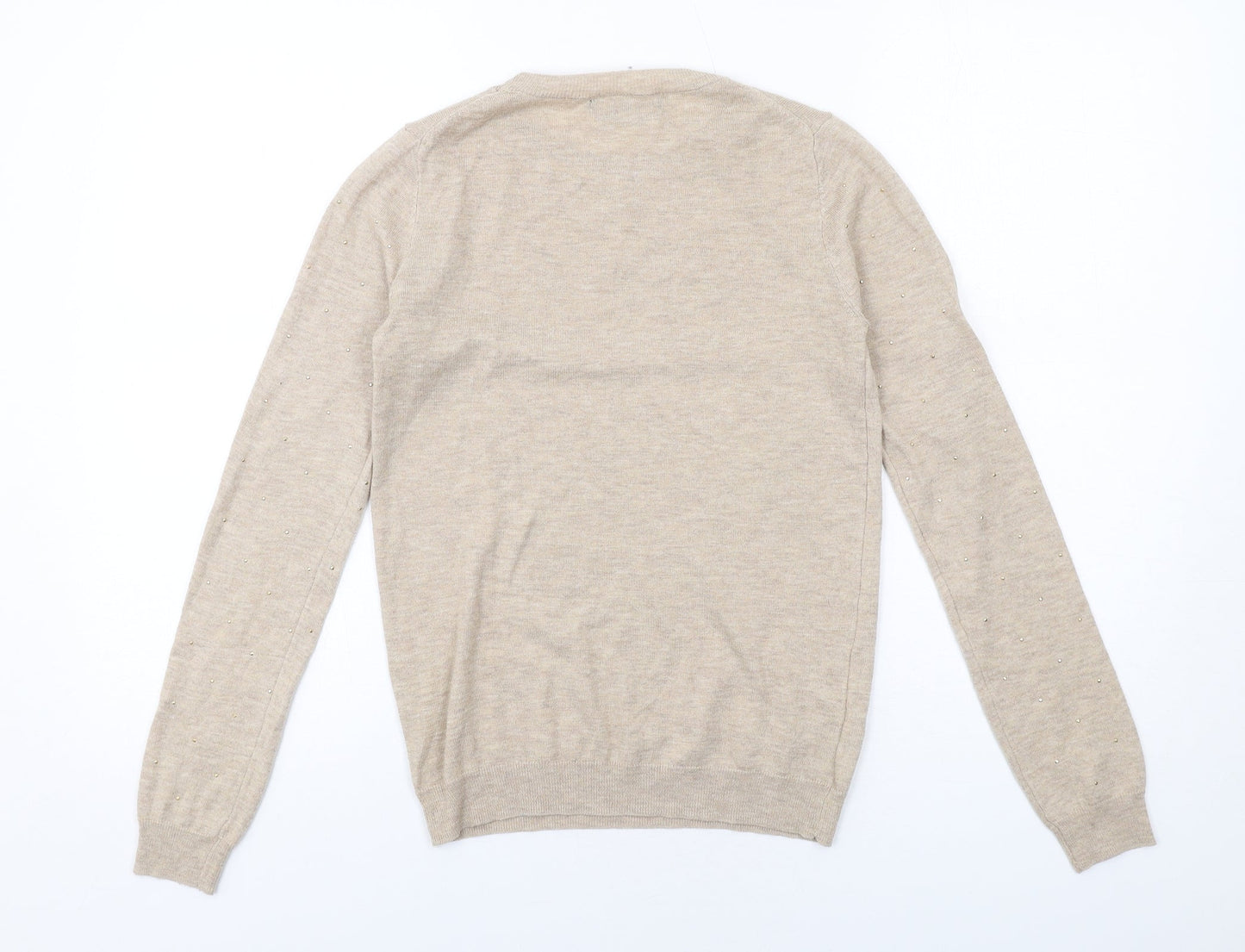 Mango Womens Beige Round Neck Wool Pullover Jumper Size S