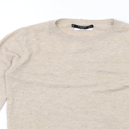Mango Womens Beige Round Neck Wool Pullover Jumper Size S