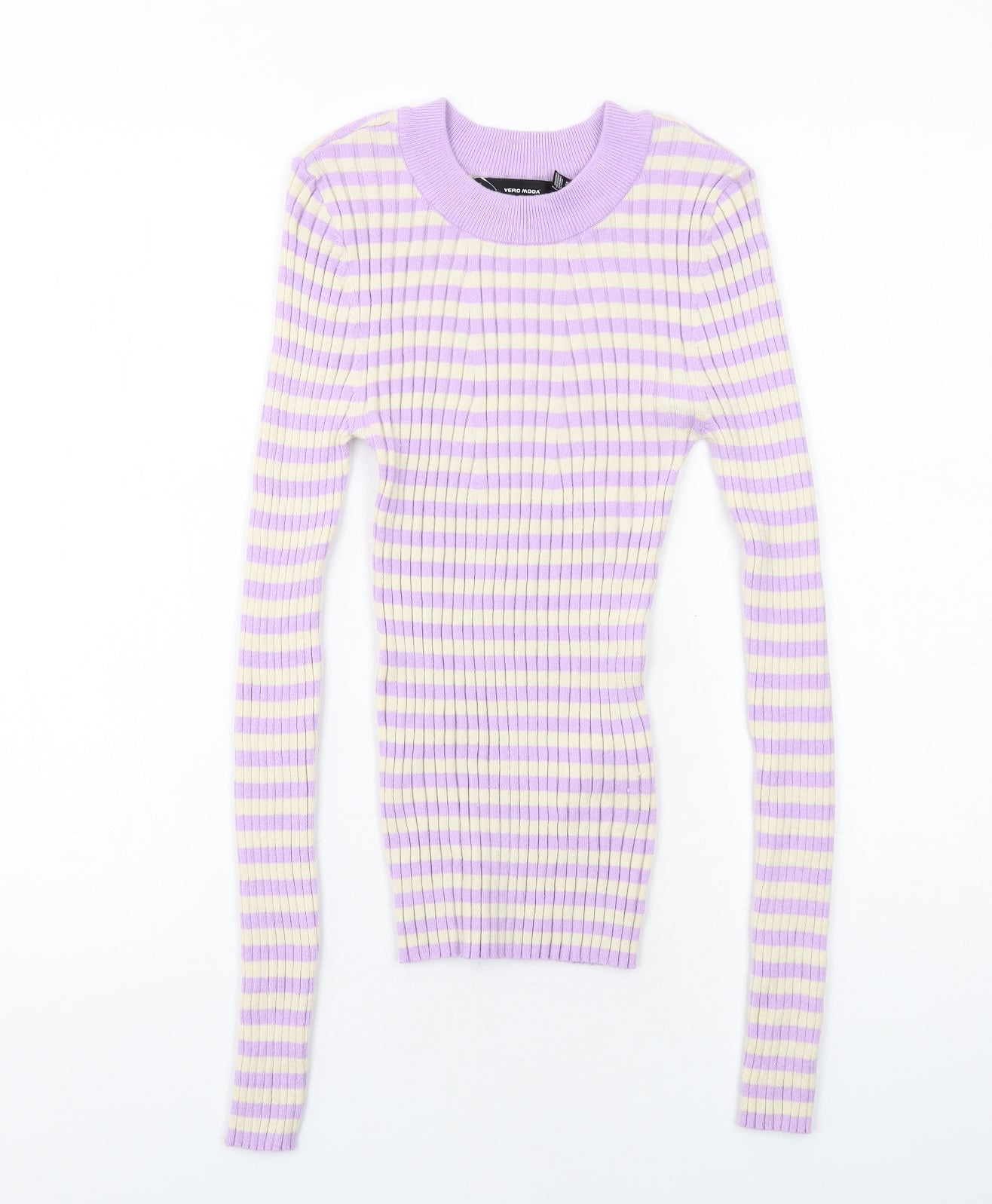 VERO MODA Womens Purple Round Neck Striped Viscose Pullover Jumper Size M