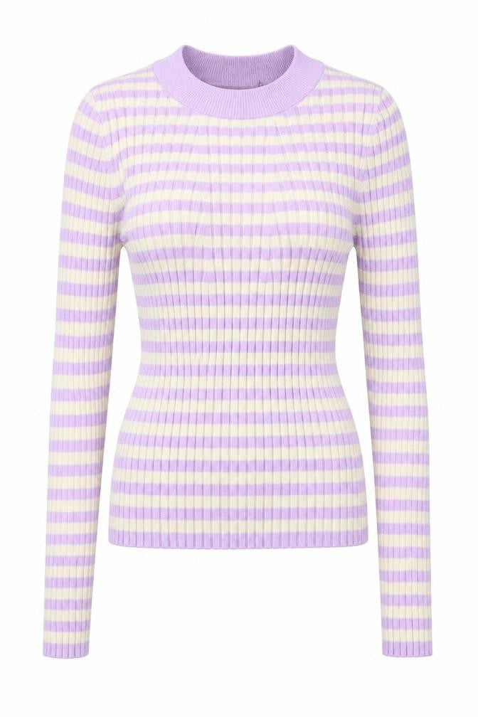 VERO MODA Womens Purple Round Neck Striped Viscose Pullover Jumper Size M