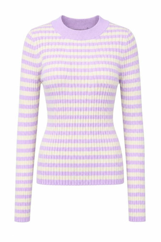 Vero Moda Womens Purple Round Neck Striped Viscose Pullover Jumper Size M