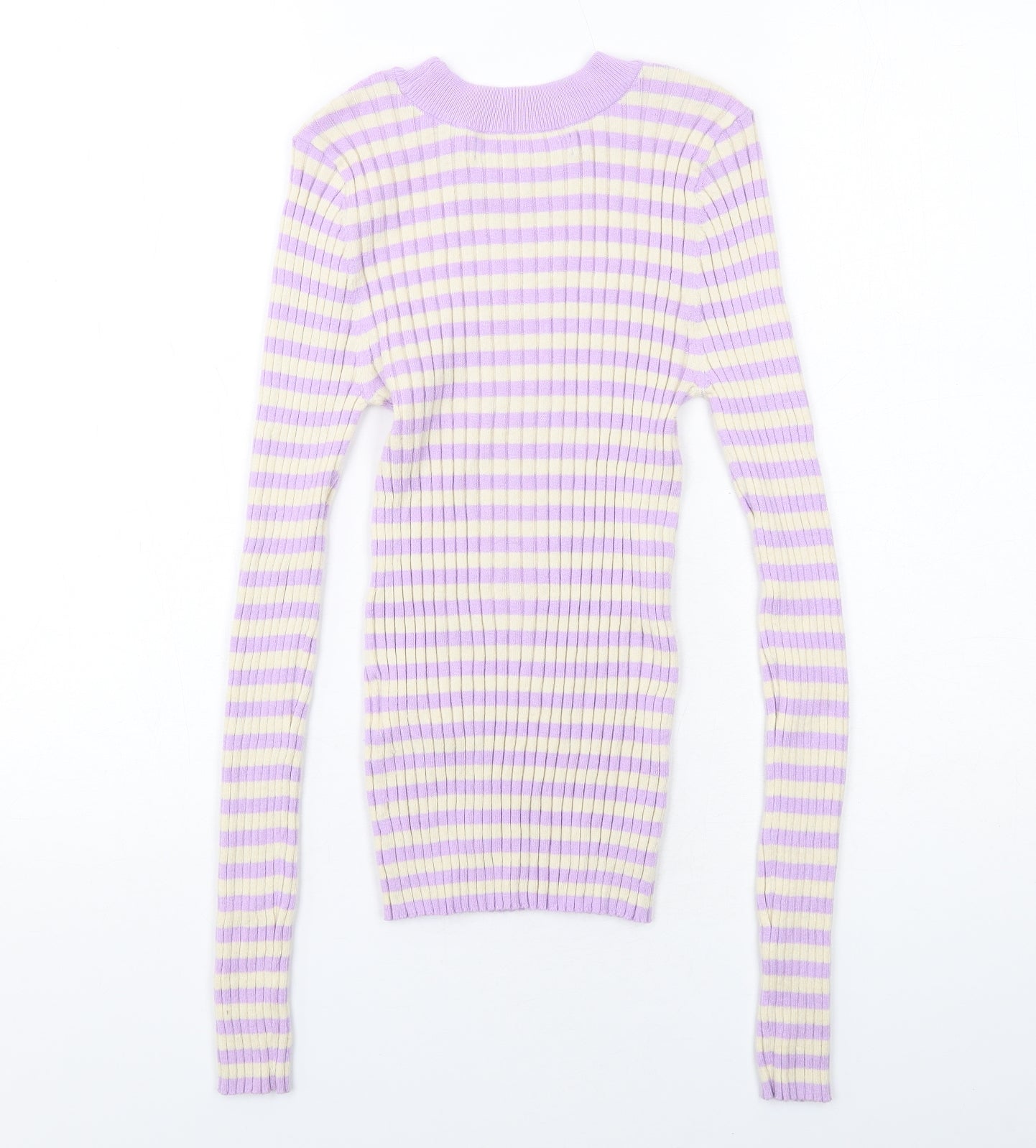 VERO MODA Womens Purple Round Neck Striped Viscose Pullover Jumper Size M