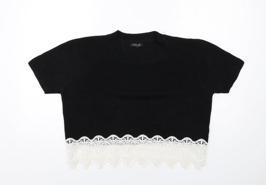 Stella Morgan Womens Black Round Neck Acrylic Pullover Jumper Size 12