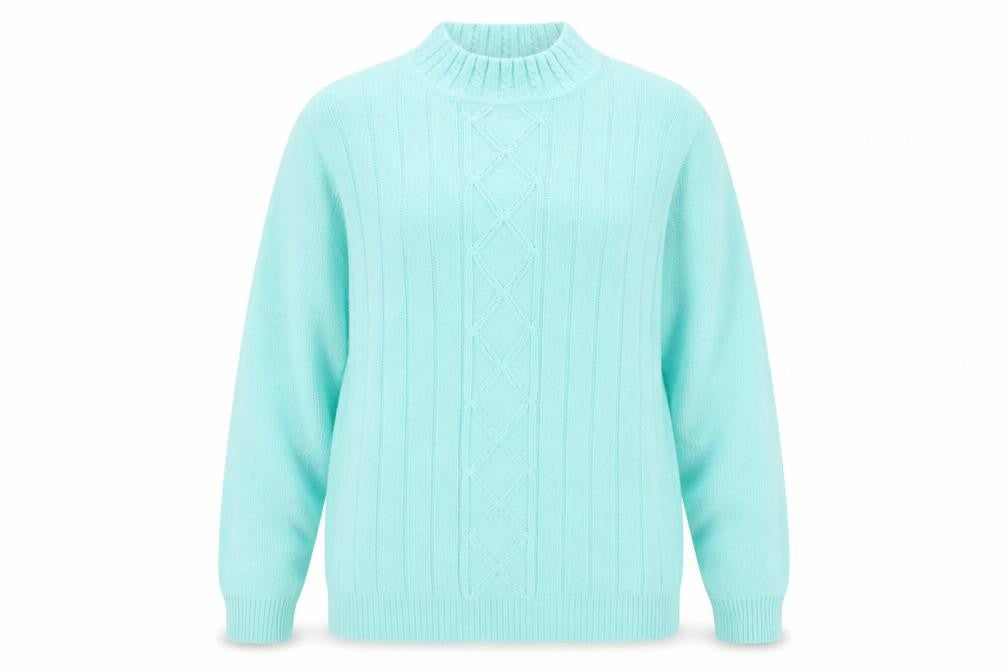EWM Womens Blue Mock Neck Acrylic Pullover Jumper Size 14