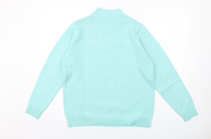 EWM Womens Blue Mock Neck Acrylic Pullover Jumper Size 14