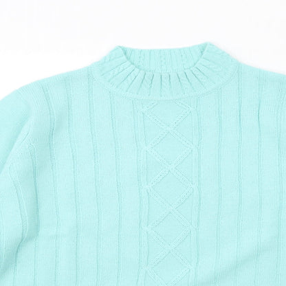 EWM Womens Blue Mock Neck Acrylic Pullover Jumper Size 14