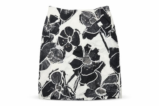 Minuet Womens Black Floral Linen A-Line Skirt Size 10 Zip