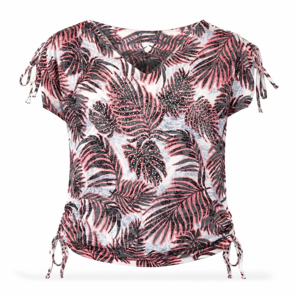 Roman Womens Multicoloured Geometric Polyester Basic T-Shirt Size 10 V-Neck - Ruched