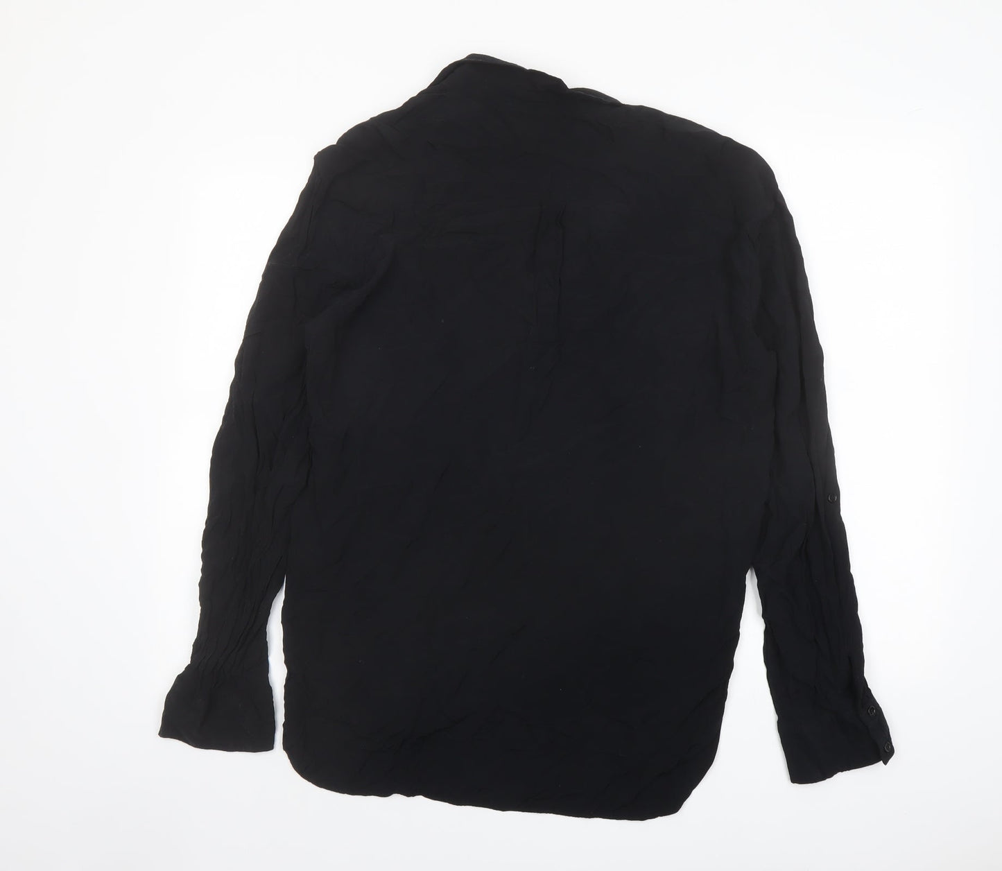Zara Womens Black Polyester Basic Button-Up Size XL Collared