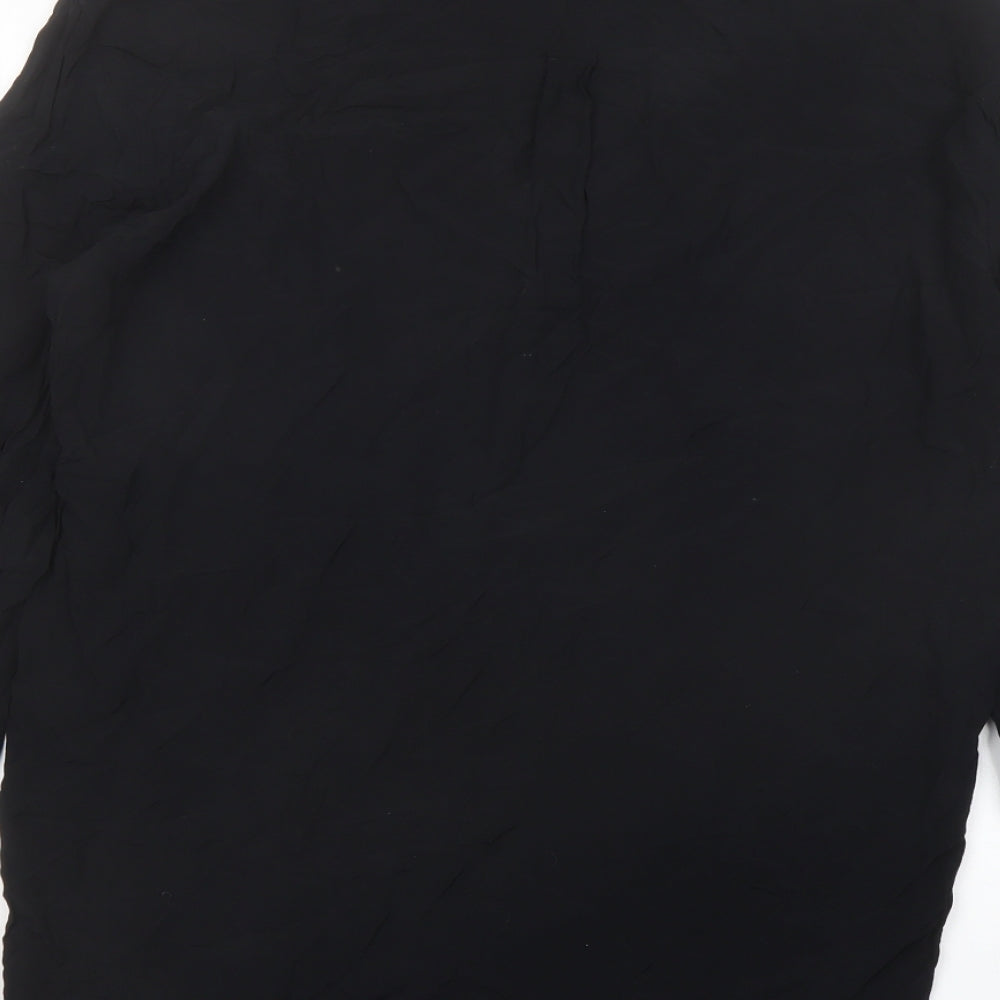 Zara Womens Black Polyester Basic Button-Up Size XL Collared