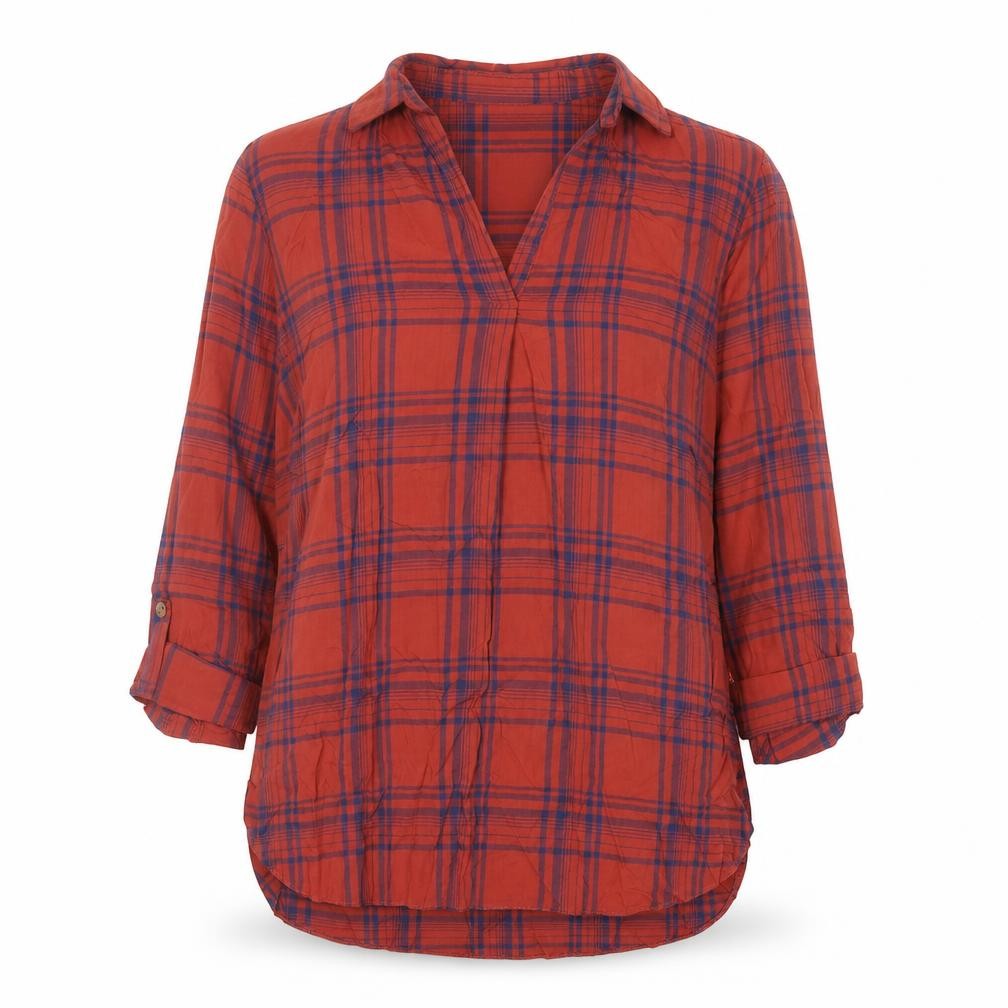 New Look Womens Red Plaid Viscose Basic Blouse Size 8 Collared