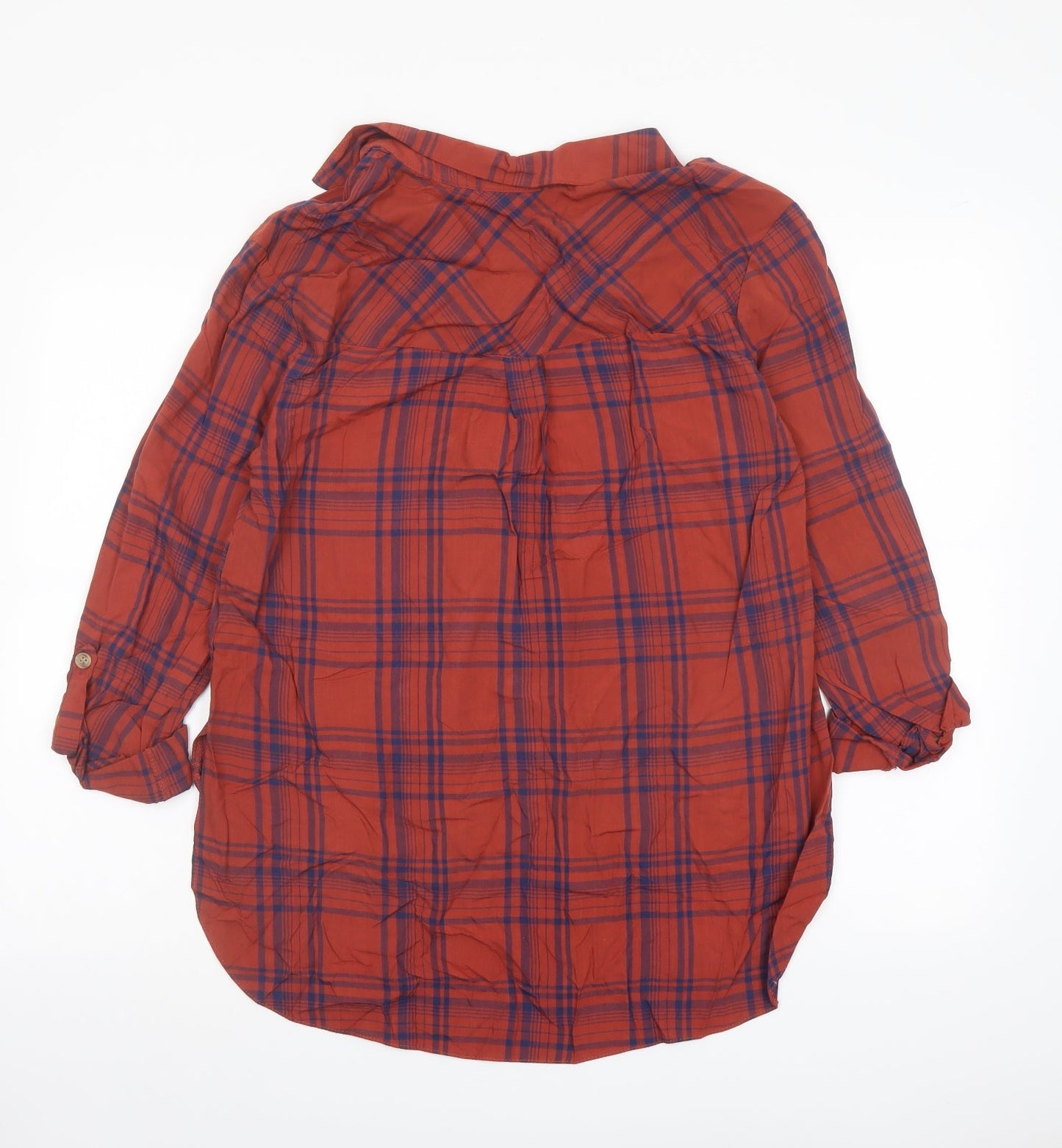 New Look Womens Red Plaid Viscose Basic Blouse Size 8 Collared
