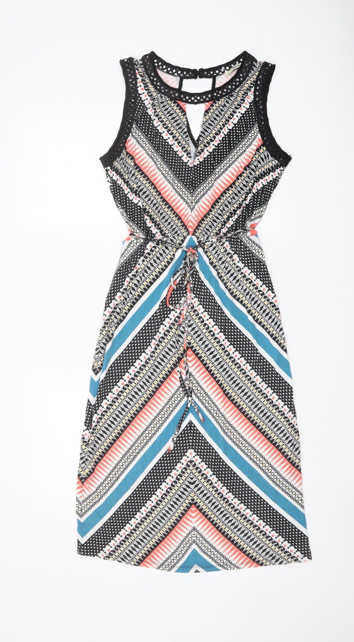 Oasis Womens Multicoloured Geometric Viscose A-Line Size S Round Neck Pullover
