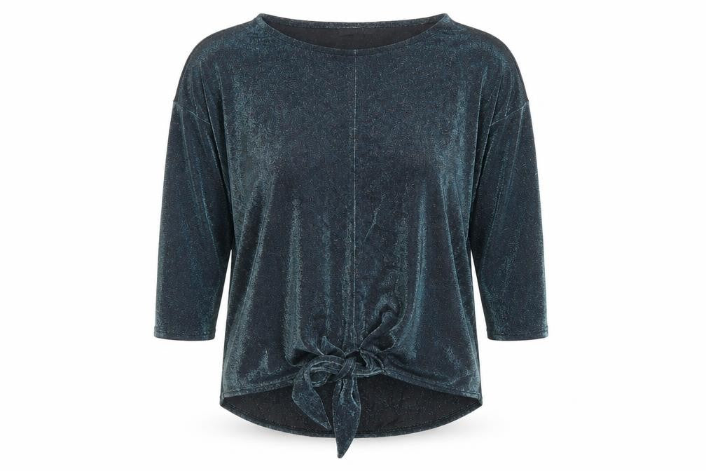 Principles Womens Blue Nylon Basic Blouse Size 10 Boat Neck - Tie Front Detail