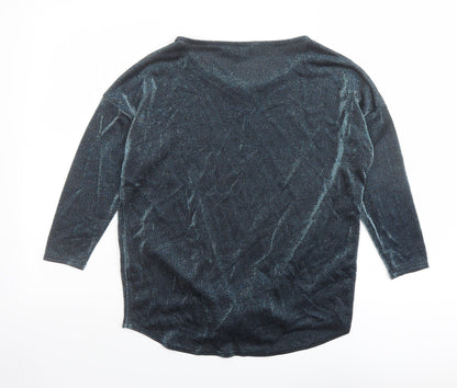 Back view of Principles women’s blue nylon basic blouse, size UK 10, boat neck - tie front detail