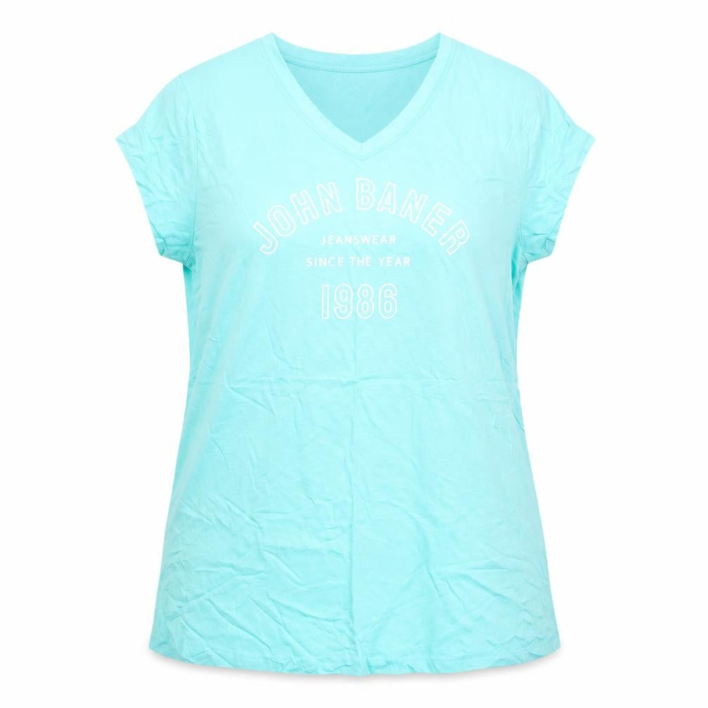 John Baner Womens Green Cotton Basic T-Shirt Size L V-Neck