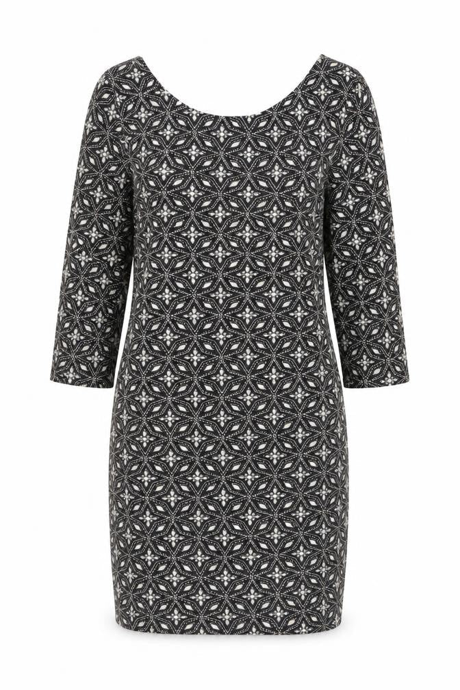 Red Herring Womens Black Geometric Nylon Shift Size 8 Round Neck Pullover