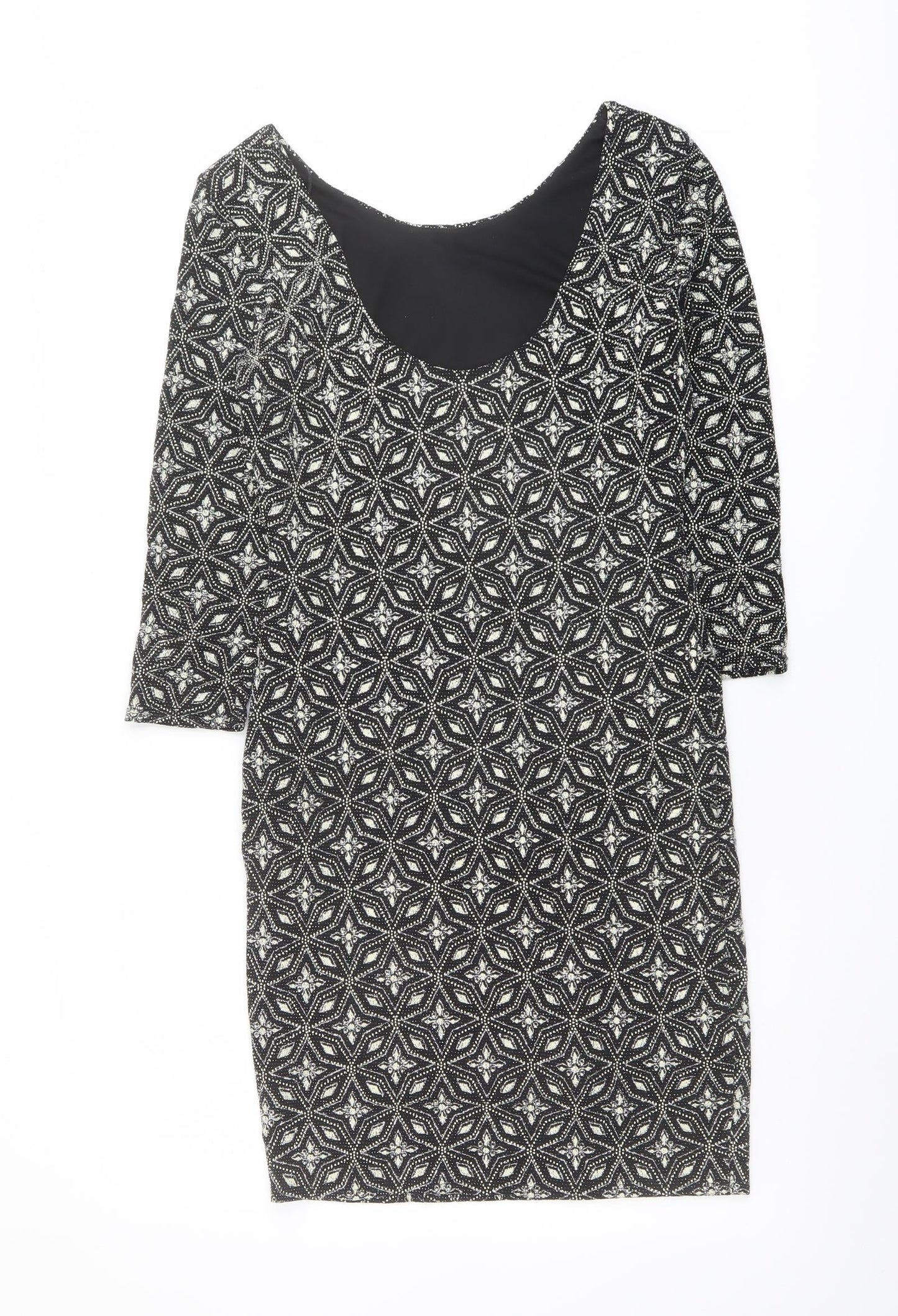 Red Herring Womens Black Geometric Nylon Shift Size 8 Round Neck Pullover