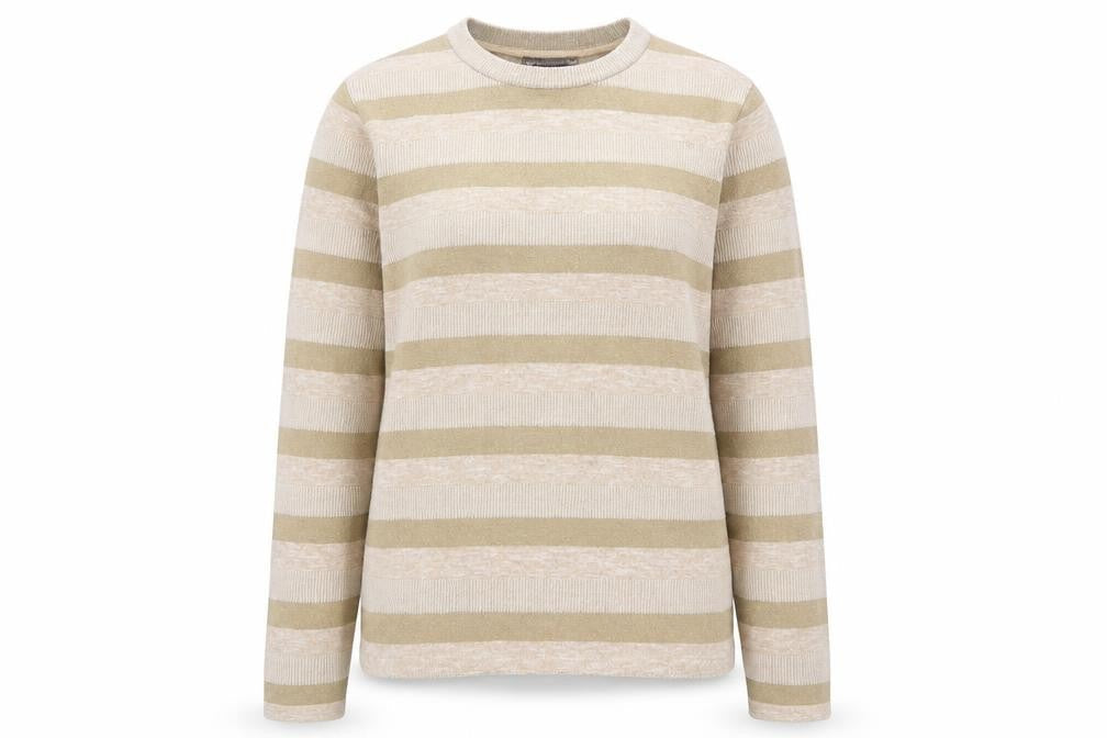Marks & Spencer Womens Beige Round Neck Striped Polyester Pullover Jumper Size 14