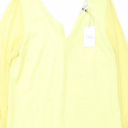 Next Womens Yellow Polyester A-Line Size 12 V-Neck Pullover