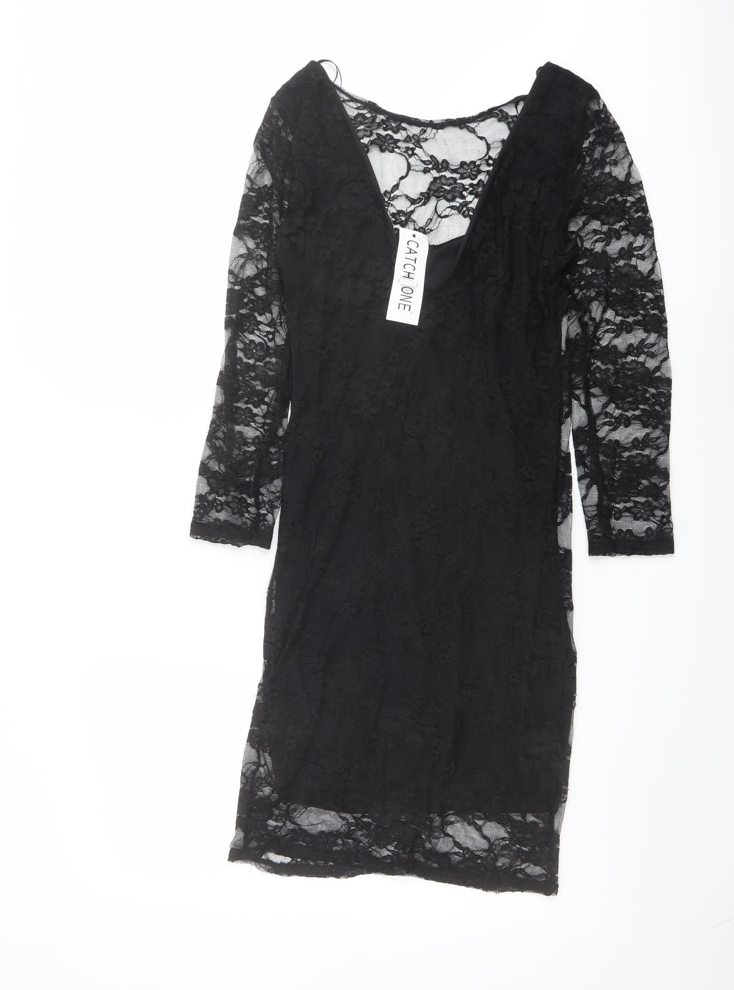 Catch One Womens Black Polyester Shift Size S V-Neck Pullover