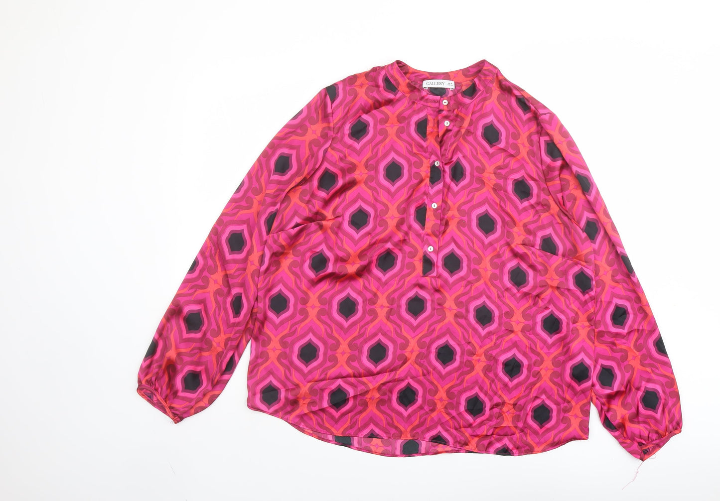 Gallery Womens Pink Geometric Polyester Basic Blouse Size 6 Round Neck