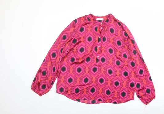 Gallery Womens Pink Geometric Polyester Basic Blouse Size 6 Round Neck