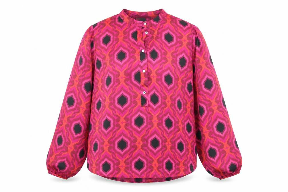 Gallery Womens Pink Geometric Polyester Basic Blouse Size 6 Round Neck