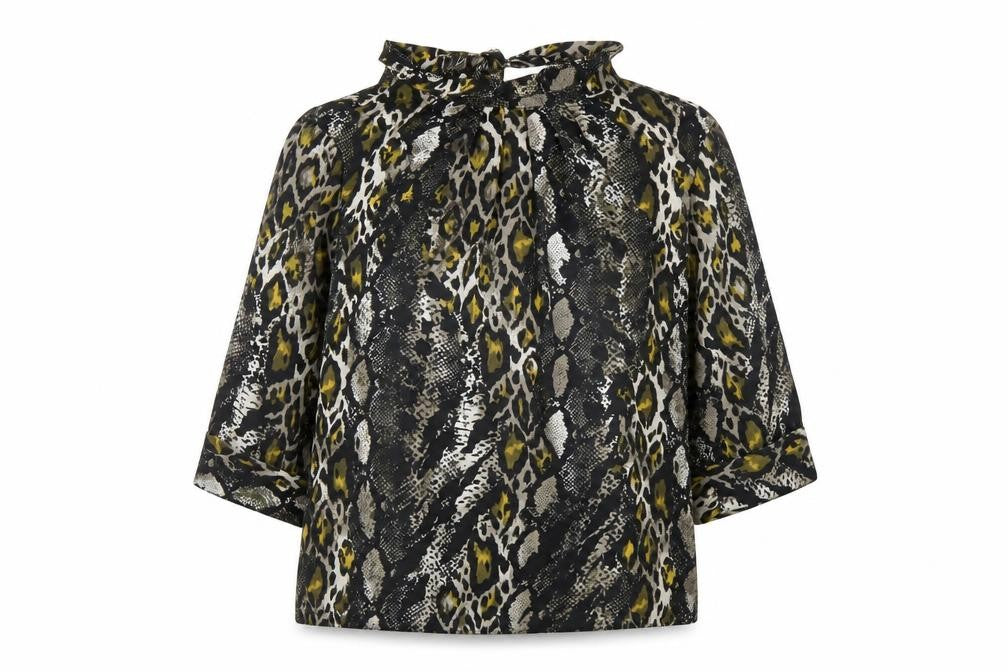 Dorothy Perkins Womens Black Animal Print Polyester Basic Blouse Size 12 High Neck - Leopard, Snake Skin Pattern