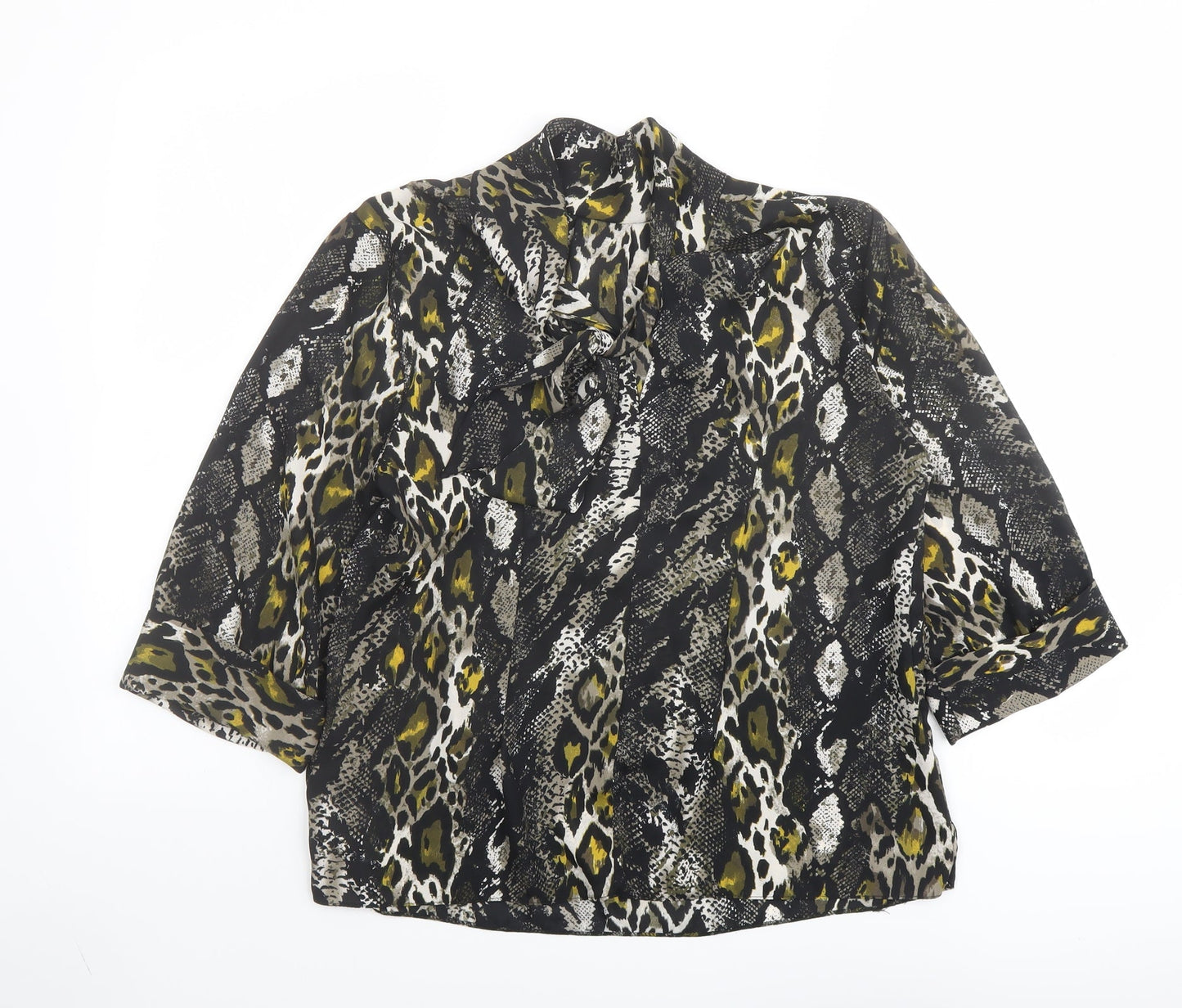Dorothy Perkins Womens Black Animal Print Polyester Basic Blouse Size 12 High Neck - Leopard, Snake Skin Pattern