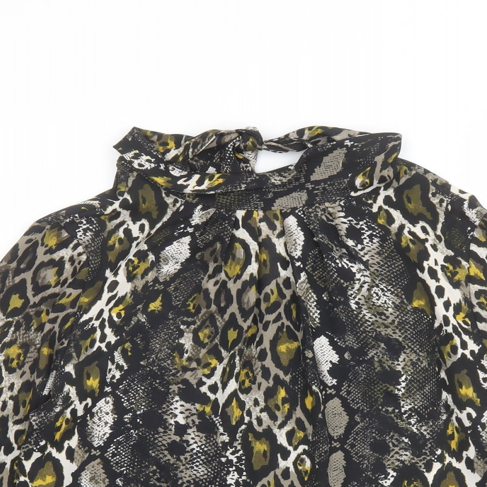 Dorothy Perkins Womens Black Animal Print Polyester Basic Blouse Size 12 High Neck - Leopard, Snake Skin Pattern