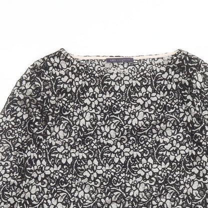 Marks & Spencer Womens Black Floral Polyamide Basic Blouse Size 12 Round Neck