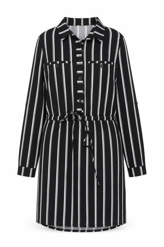 Missguided Womens Black Striped Polyester Shirt Dress Size 8 Collared Button