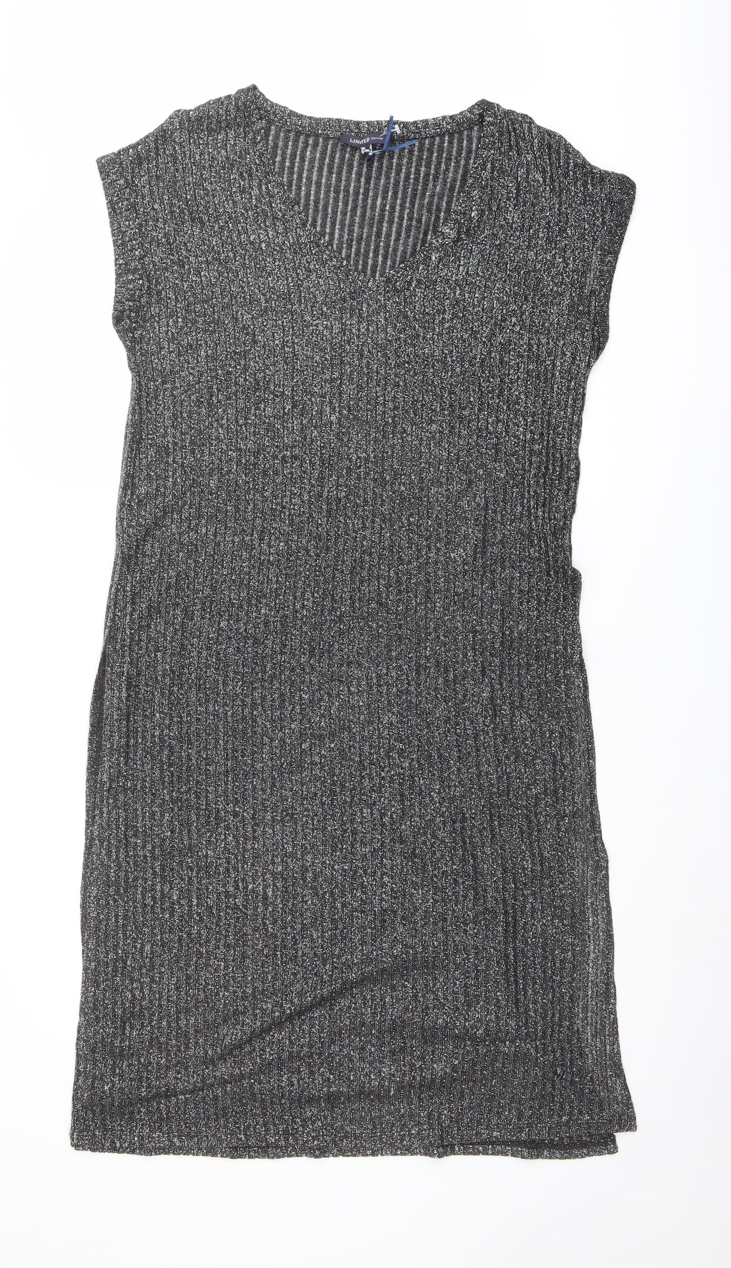 Limited Edition Womens Silver Polyester Jumper Dress Size 12 V-Neck Pullover