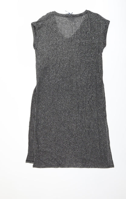 Limited Edition Womens Silver Polyester Jumper Dress Size 12 V-Neck Pullover