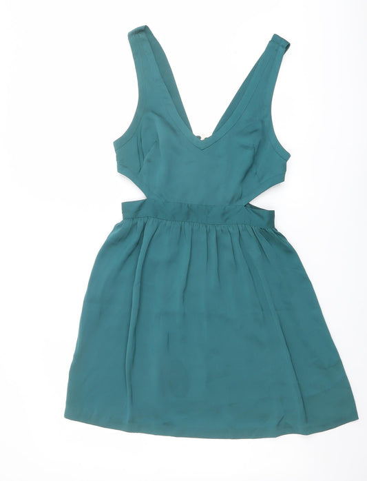 Coincidence & Chance Womens Green Polyester Tank Dress Size S V-Neck Zip