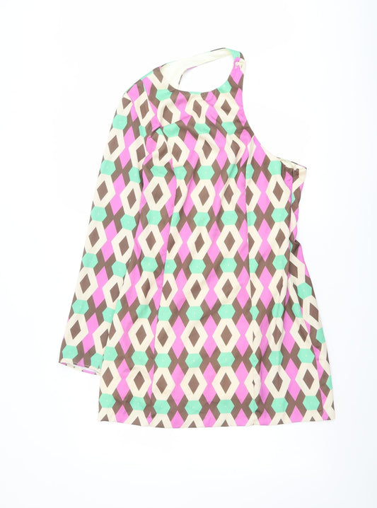 Zara Womens Multicoloured Geometric Polyester Mini Size M One Shoulder Zip