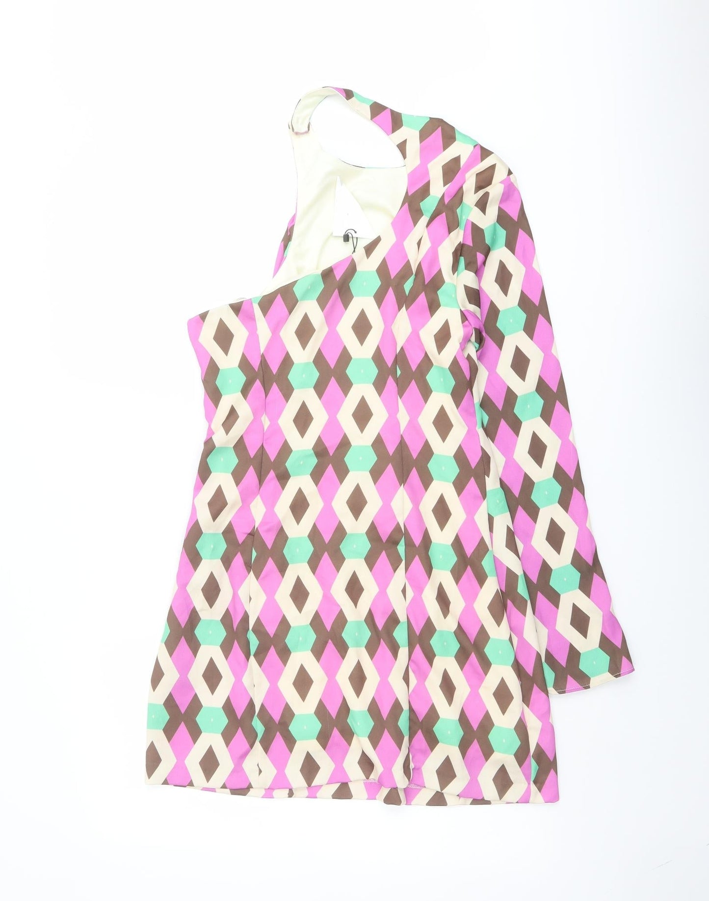 Zara Womens Multicoloured Geometric Polyester Mini Size M One Shoulder Zip