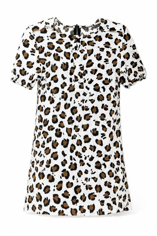 Zara Womens White Animal Print Polyester Shift Size XS Round Neck Zip - Leopard pattern