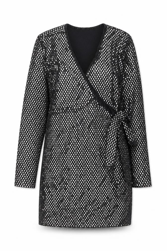 Apricot Womens Black Geometric Nylon A-Line Size L V-Neck Pullover