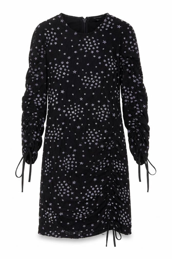 Topshop Womens Black Geometric Polyester A-Line Size 6 Round Neck Zip - Star pattern