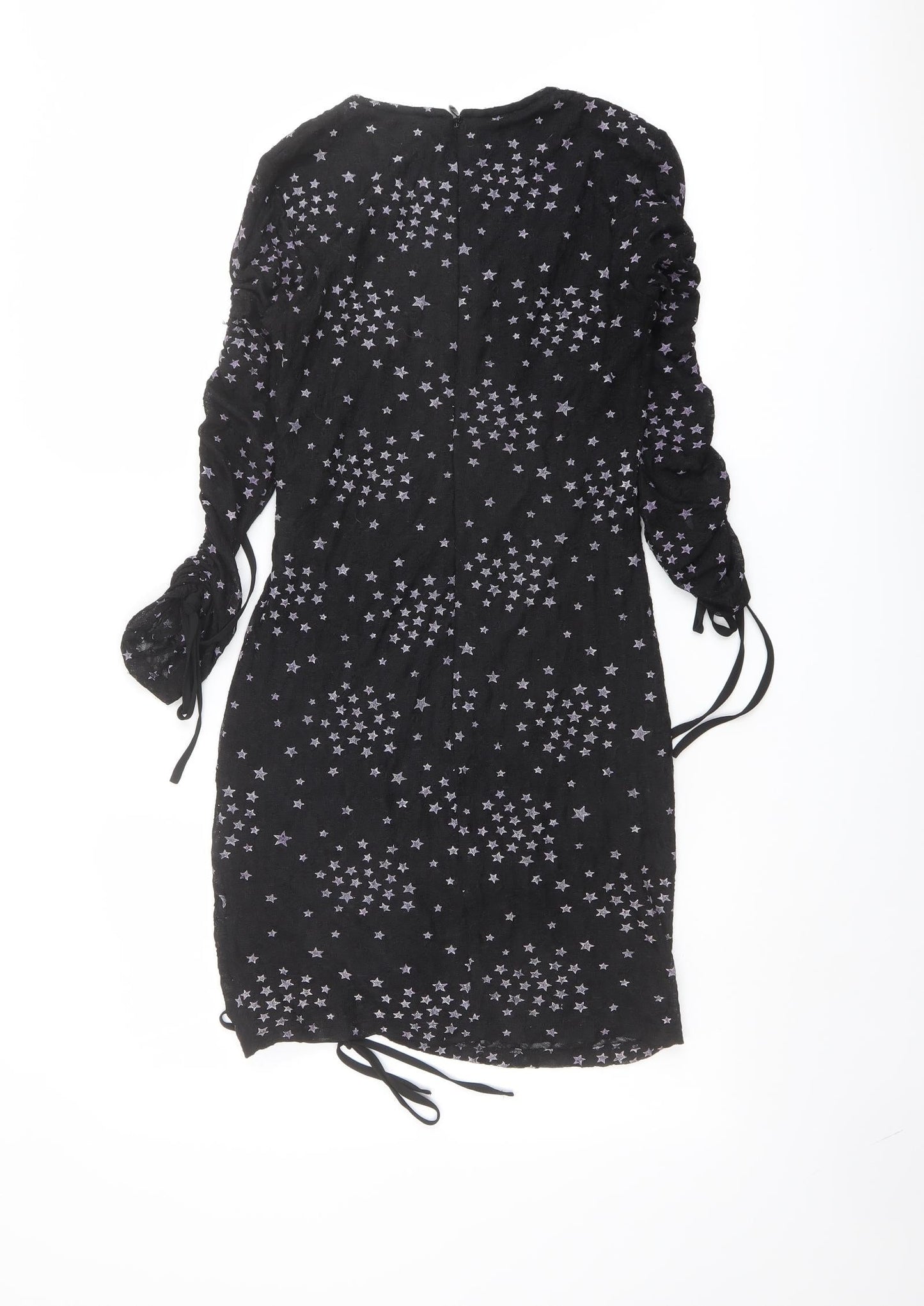 Topshop Womens Black Geometric Polyester A-Line Size 6 Round Neck Zip - Star pattern