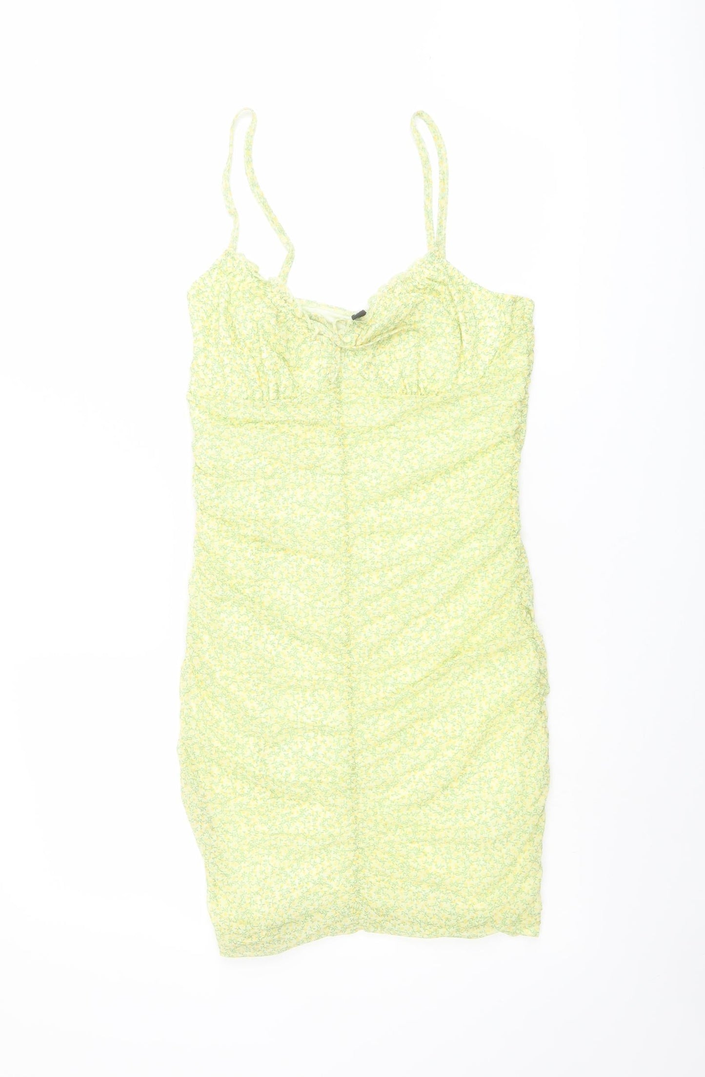 H&M Womens Green Floral Polyester Bodycon Size M V-Neck Pullover