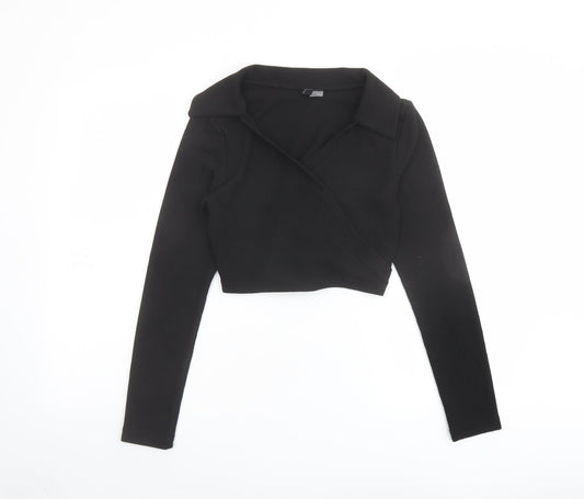 H&M Womens Black Polyester Cropped Polo Size M Collared