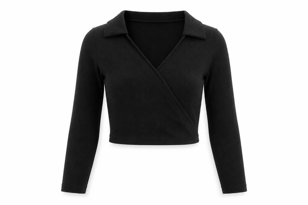 H&M Womens Black Polyester Cropped Polo Size M Collared