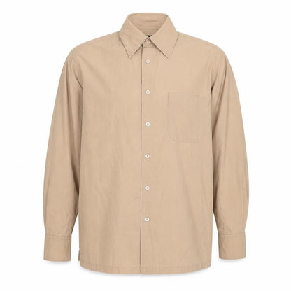 Front view of ESPRIT men’s beige polyester button-up, size M, collared button