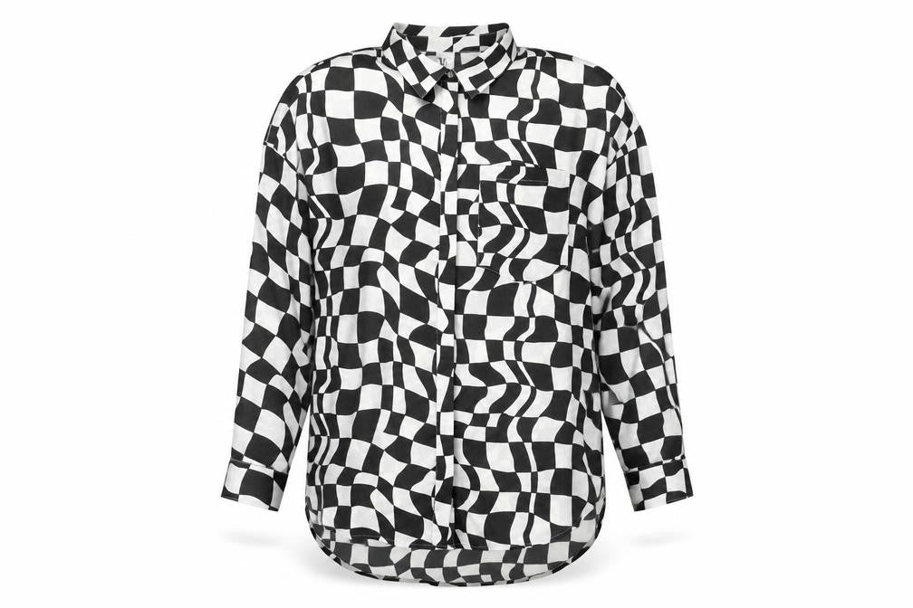 Violet Womens Black Geometric Polyester Basic Button-Up Size 8 Collared
